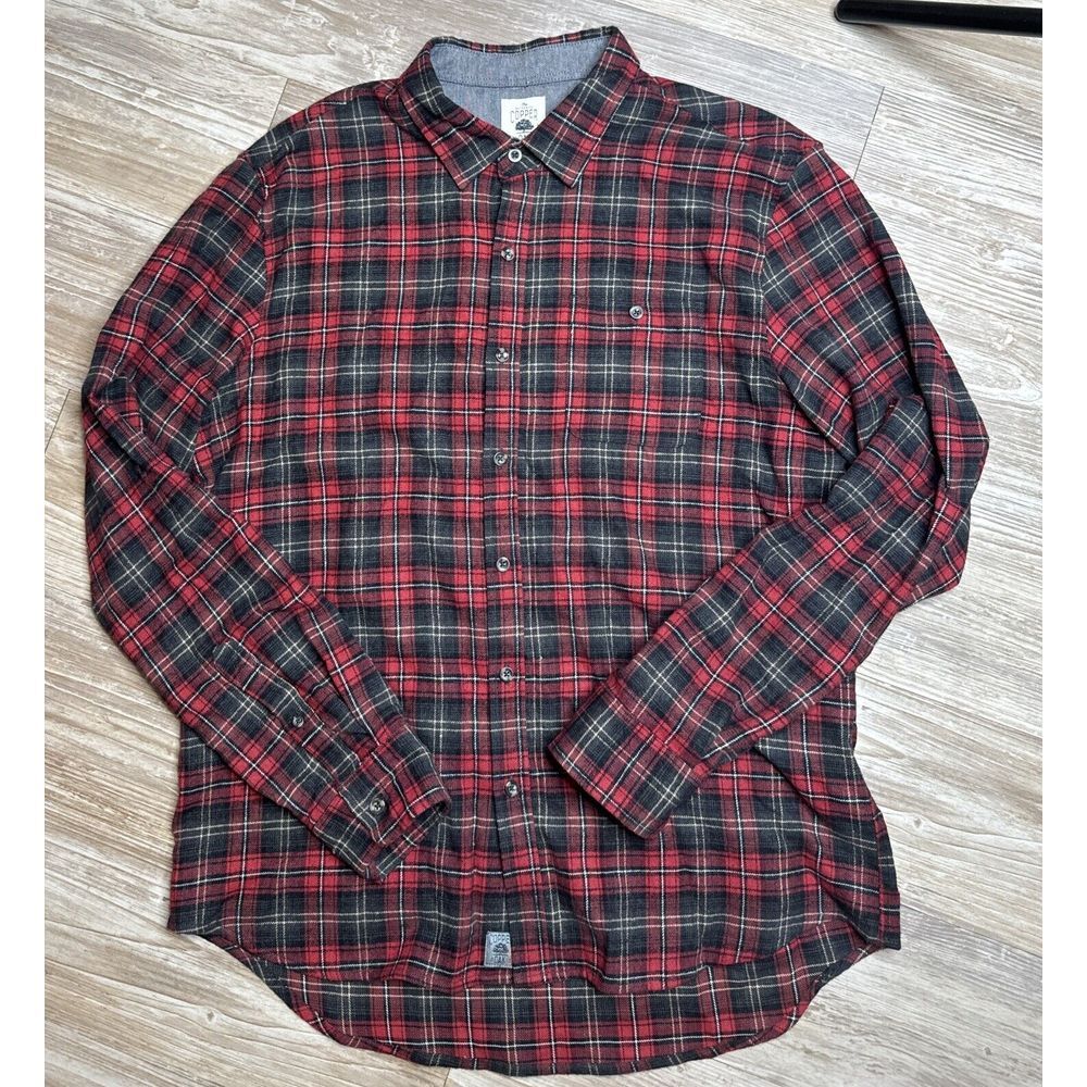 Copper Oak‎ Flannel Shirt Large Button Plaid Long Sleeve Pocket